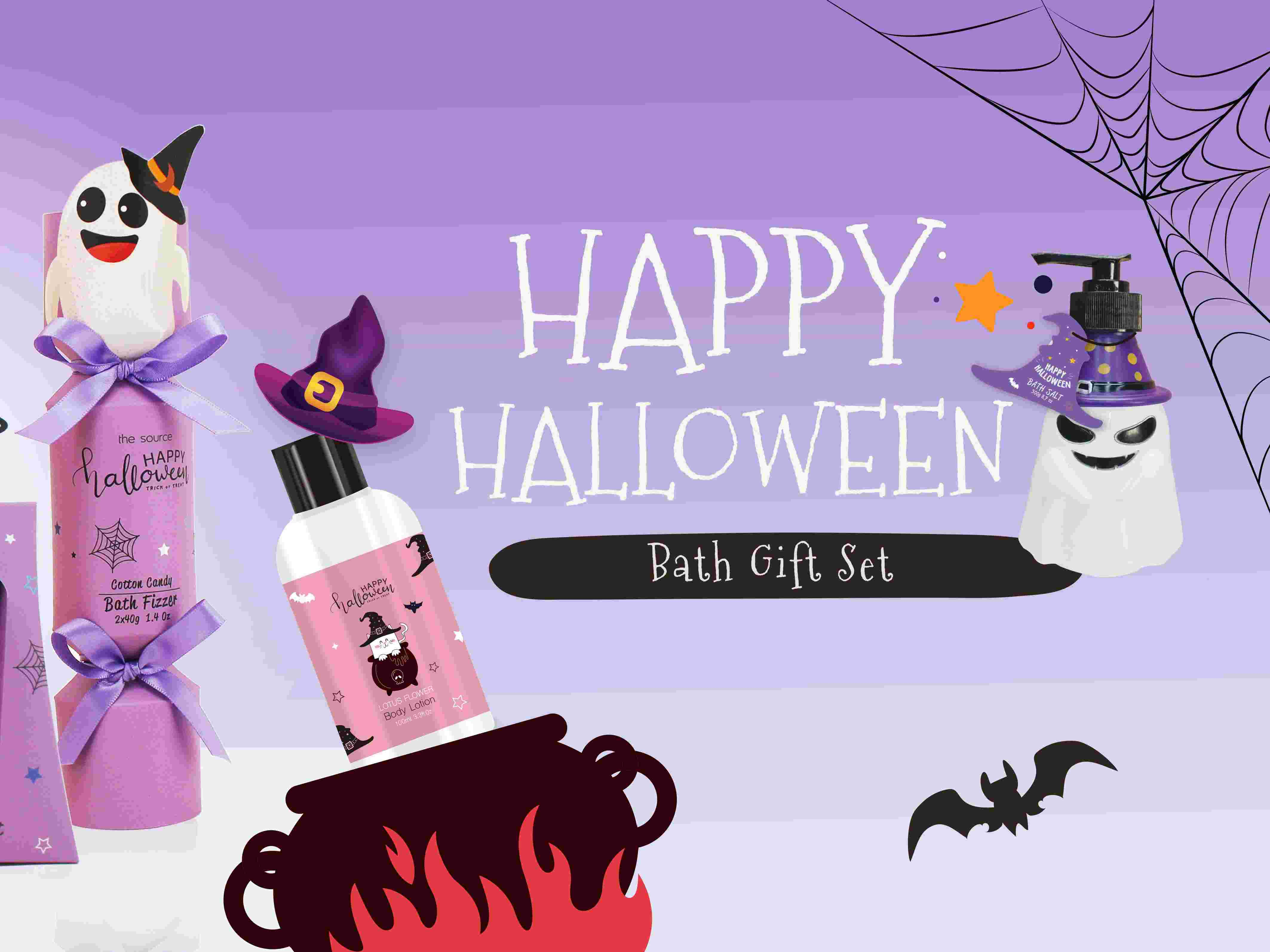 Vad gör ett badpresentset med Halloween-tema?